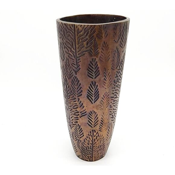 Stunning Bronze Art Vase with Leaf Pattern Vintage Cemetary-Style 5.13" × 11.75" - Picture 4 of 6